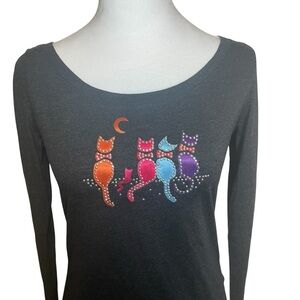 Family Of Five Cats On A Fence Studded Long Sleeve T-Shirt Next Level Small